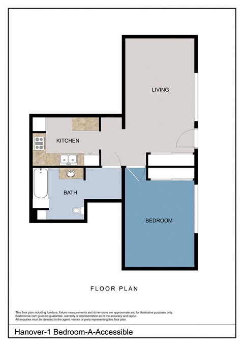 Floor plan for 1 bed, 1 bath, 690 sqft
